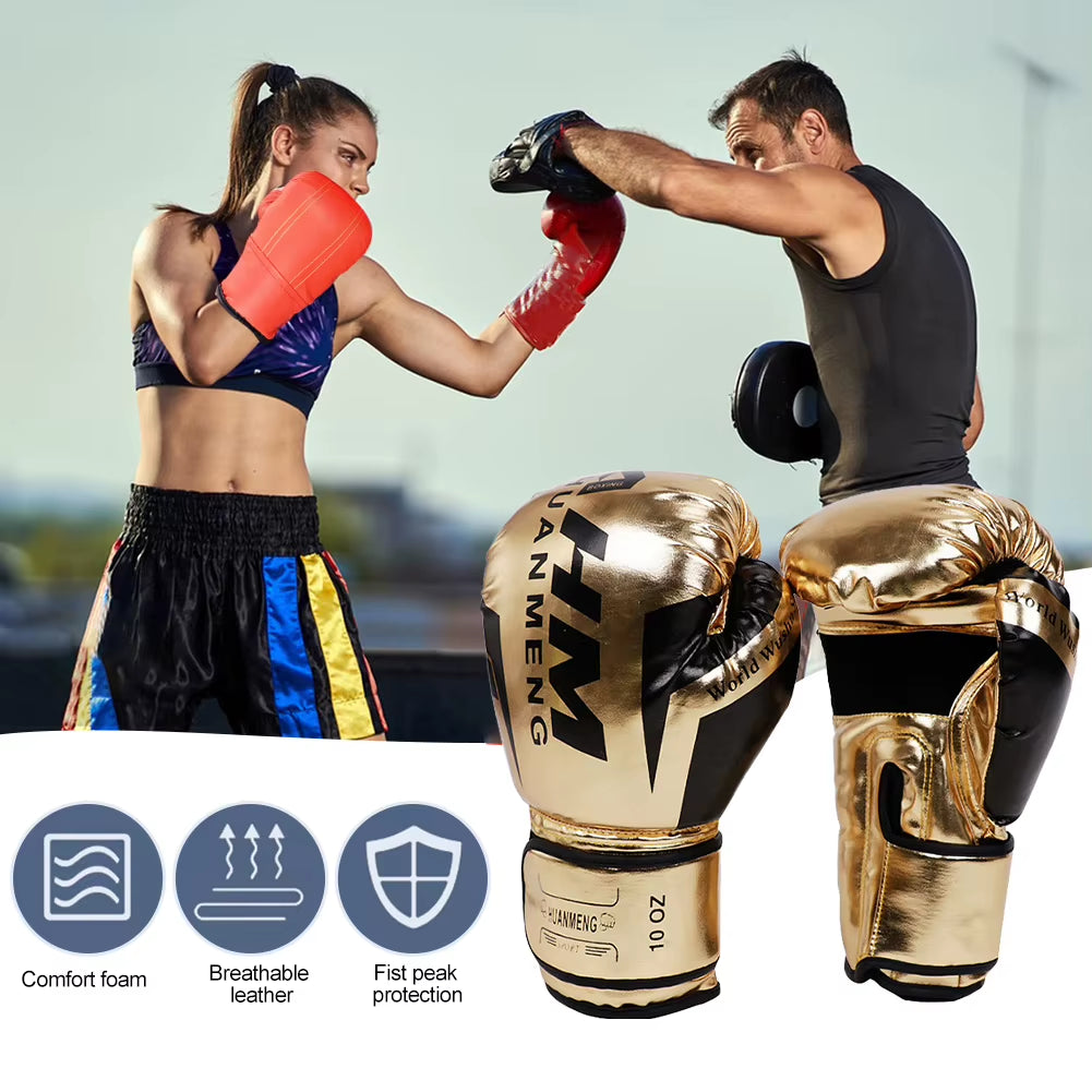 Muay Thai Competition Gloves PU Leather Sponge Professional Boxing Training Mitts Breathable Sanda Gloves for Kids Adult