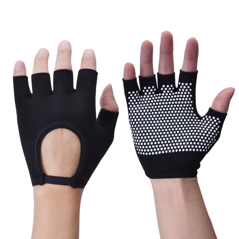 Women Anti-Slip Yoga Gloves Cotton Fitness Half Finger Gloves Breathable Outdoor Cycling Bicycle Pilates Sports Fishing Gloves