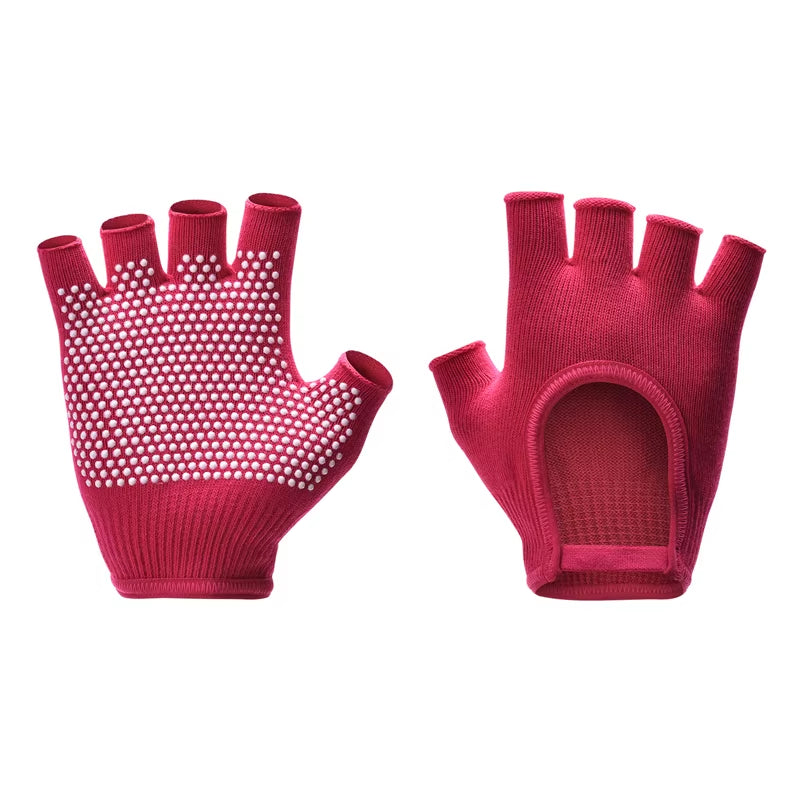 Women Anti-Slip Yoga Gloves Cotton Fitness Half Finger Gloves Breathable Outdoor Cycling Bicycle Pilates Sports Fishing Gloves