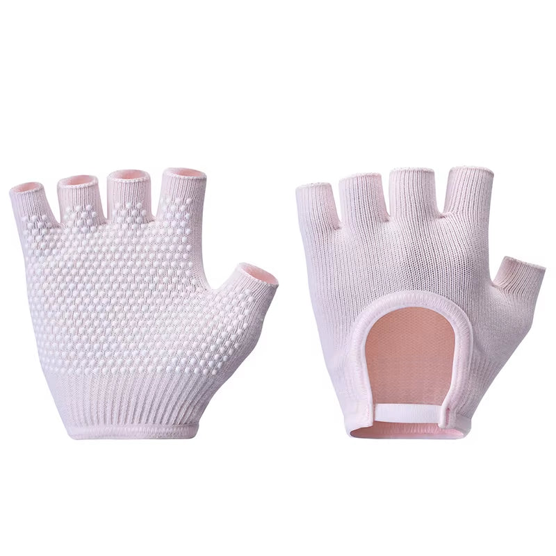 Women Anti-Slip Yoga Gloves Cotton Fitness Half Finger Gloves Breathable Outdoor Cycling Bicycle Pilates Sports Fishing Gloves