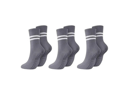 3 Pairs Yoga Socks Non-Slip Grips Anti-Skid Pilates Barre Dance Cushioned Socks-Grey