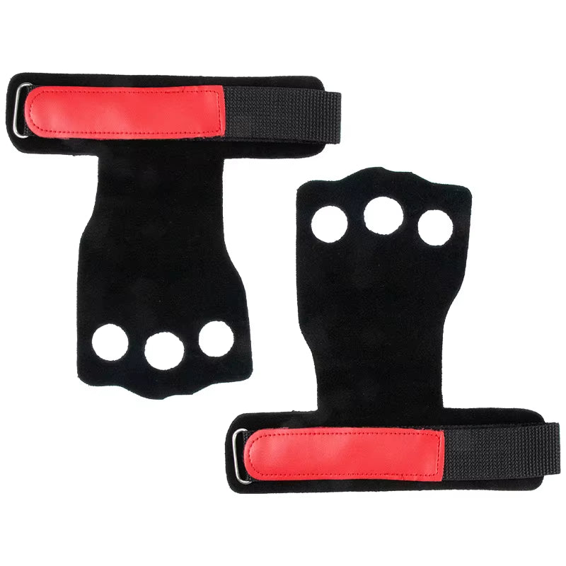 3 Holes Gymnastics Hand Grips Cowhide Leather with Wrist Straps Training Palm Finger Protection Weight Lifting Exercise