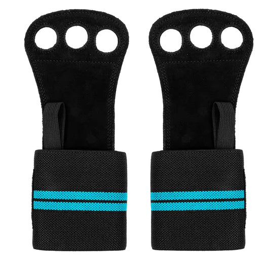 3 Holes Gymnastics Hand Grips Cowhide Leather with Wrist Straps Training Palm Finger Protection Weight Lifting Exercise