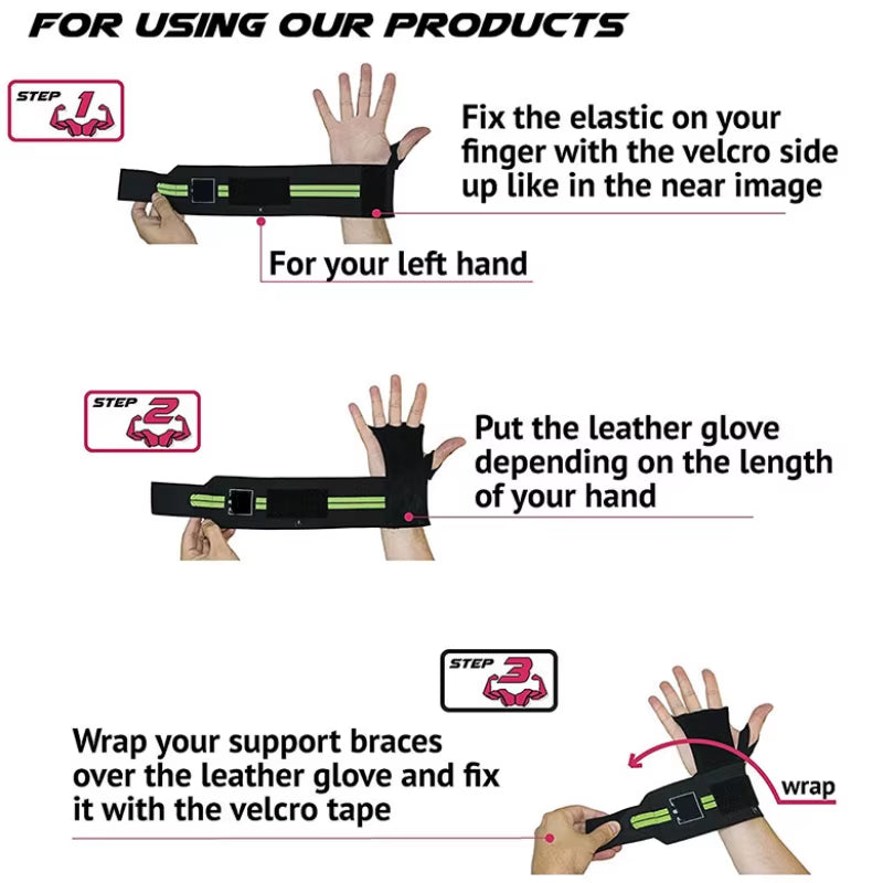 3 Holes Gymnastics Hand Grips Cowhide Leather with Wrist Straps Training Palm Finger Protection Weight Lifting Exercise