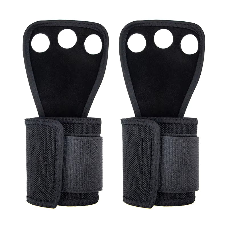 3 Holes Gymnastics Hand Grips Cowhide Leather with Wrist Straps Training Palm Finger Protection Weight Lifting Exercise