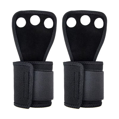 3 Holes Gymnastics Hand Grips Cowhide Leather with Wrist Straps Training Palm Finger Protection Weight Lifting Exercise