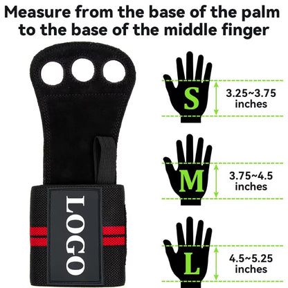 3 Holes Gymnastics Hand Grips Cowhide Leather with Wrist Straps Training Palm Finger Protection Weight Lifting Exercise