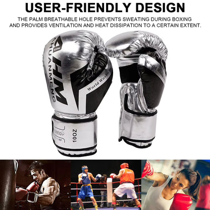 Muay Thai Competition Gloves PU Leather Sponge Professional Boxing Training Mitts Breathable Sanda Gloves for Kids Adult
