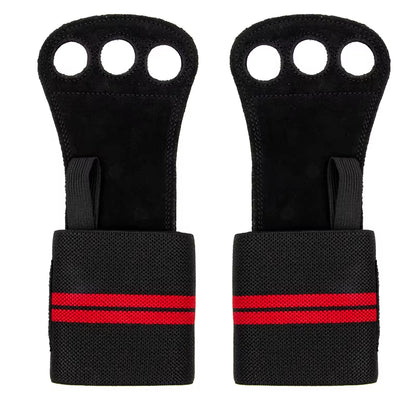 3 Holes Gymnastics Hand Grips Cowhide Leather with Wrist Straps Training Palm Finger Protection Weight Lifting Exercise