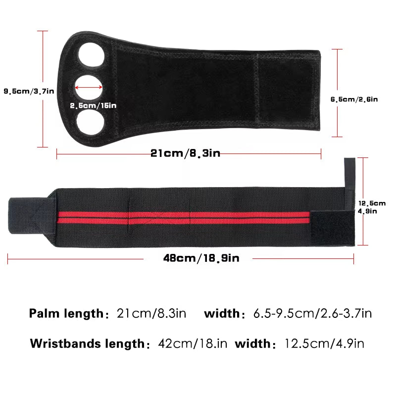 3 Holes Gymnastics Hand Grips Cowhide Leather with Wrist Straps Training Palm Finger Protection Weight Lifting Exercise