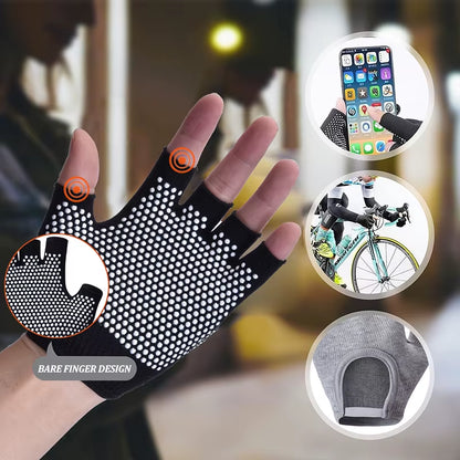 Women Anti-Slip Yoga Gloves Cotton Fitness Half Finger Gloves Breathable Outdoor Cycling Bicycle Pilates Sports Fishing Gloves