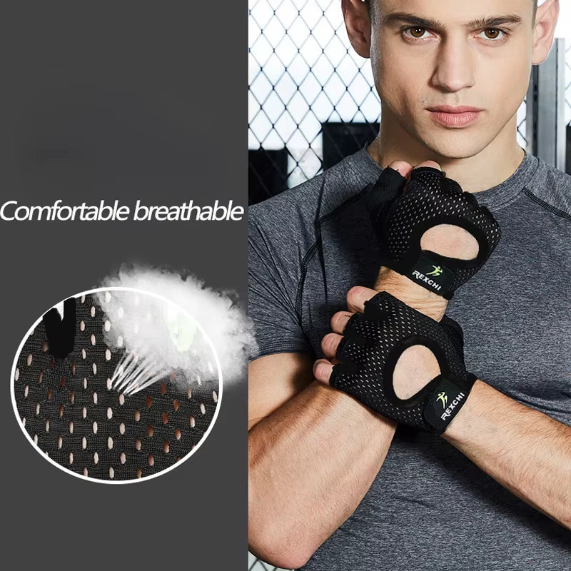 Weightlifting Gym Training Gloves Men Women Fitness Bodybuilding Workout Hand Palm Protector Non-Slip Half Finger Cycling Gloves