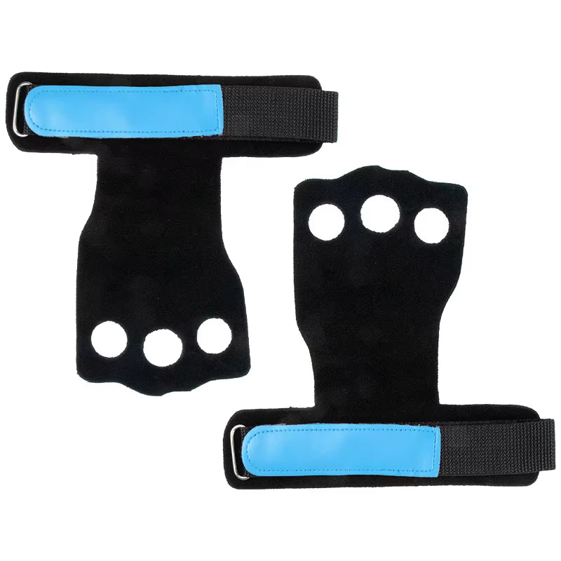 3 Holes Gymnastics Hand Grips Cowhide Leather with Wrist Straps Training Palm Finger Protection Weight Lifting Exercise