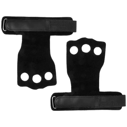 3 Holes Gymnastics Hand Grips Cowhide Leather with Wrist Straps Training Palm Finger Protection Weight Lifting Exercise