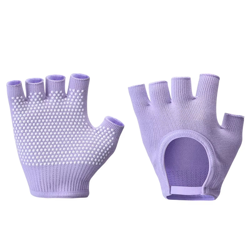 Women Anti-Slip Yoga Gloves Cotton Fitness Half Finger Gloves Breathable Outdoor Cycling Bicycle Pilates Sports Fishing Gloves
