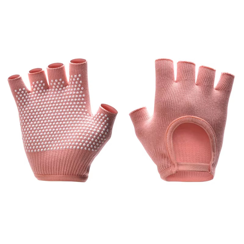 Women Anti-Slip Yoga Gloves Cotton Fitness Half Finger Gloves Breathable Outdoor Cycling Bicycle Pilates Sports Fishing Gloves