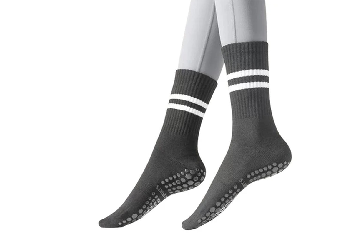 3 Pairs Yoga Socks Non-Slip Grips Anti-Skid Pilates Barre Dance Cushioned Socks-Grey