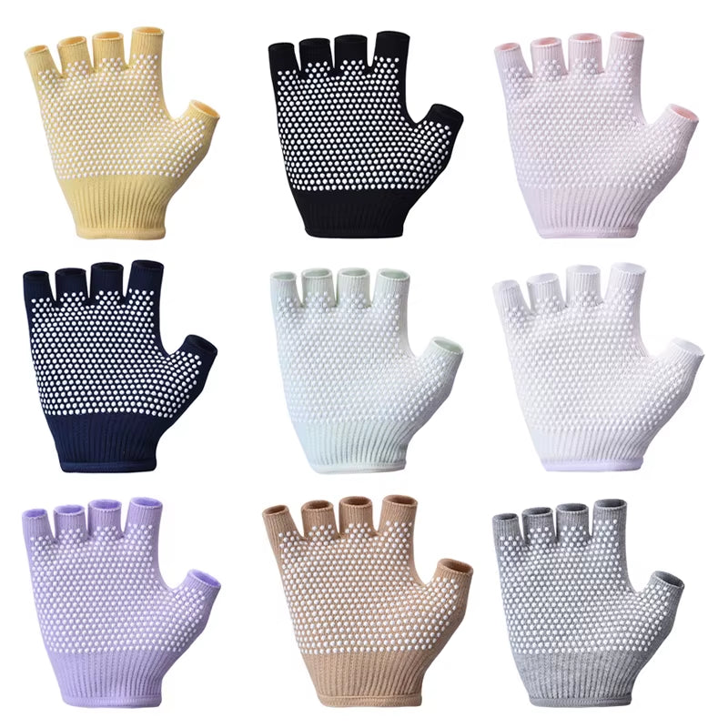 Women Anti-Slip Yoga Gloves Cotton Fitness Half Finger Gloves Breathable Outdoor Cycling Bicycle Pilates Sports Fishing Gloves