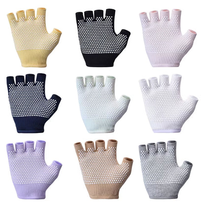 Women Anti-Slip Yoga Gloves Cotton Fitness Half Finger Gloves Breathable Outdoor Cycling Bicycle Pilates Sports Fishing Gloves